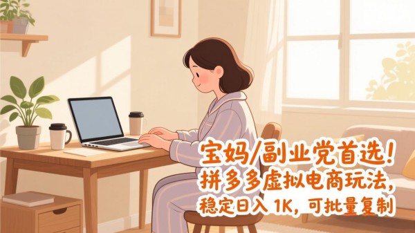 宝妈 / 副业党首选！拼多多虚拟电商玩法，稳定日入 1K，可批量复制